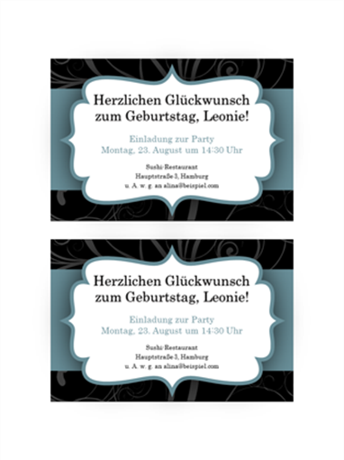 Partyeinladungen (Design "Blaues Band", 2 pro Seite) Partyeinladungen (Design "Blaues Band", 2 pro Seite)