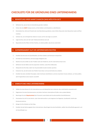 Checkliste für die Gründung eines Unternehmens Checkliste für die Gründung eines Unternehmens