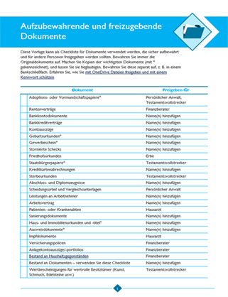 Checkliste für aufzubewahrende und weiterzugebende Dokumente Checkliste für aufzubewahrende und weiterzugebende Dokumente