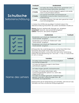 Schulische Selbsteinschätzung für Schüler Schulische Selbsteinschätzung für Schüler