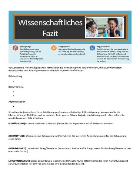 Arbeitsblatt "Wissenschaftliches Fazit" Arbeitsblatt "Wissenschaftliches Fazit"