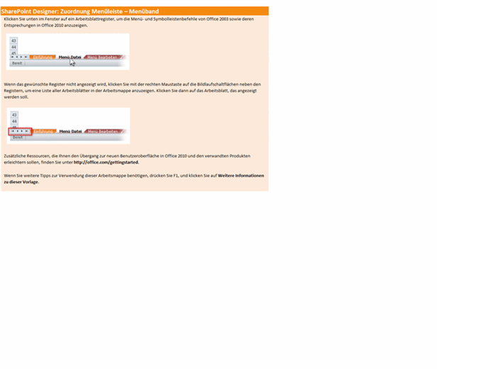 Referenzarbeitsmappe: SharePoint Designer 2010-Menüband im Vergleich zur menügesteuerten Benutzeroberfläche Referenzarbeitsmappe: SharePoint Designer 2010-Menüband im Vergleich zur menügesteuerten Benutzeroberfläche