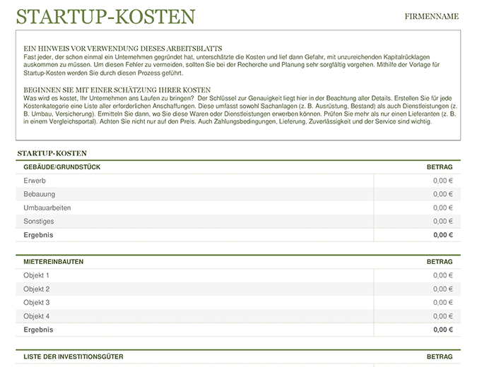 Startup-Kosten Startup-Kosten