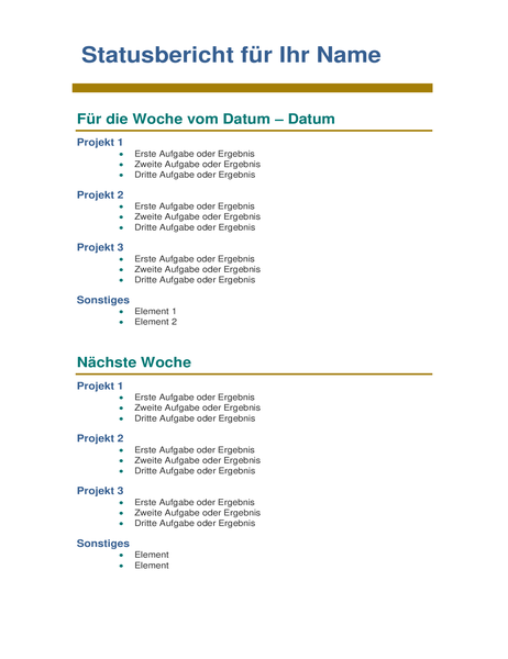 Wöchentlicher Statusbericht für Mitarbeiter Wöchentlicher Statusbericht für Mitarbeiter