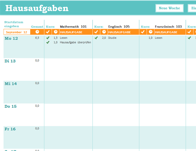 Hausaufgabenplanung Hausaufgabenplanung