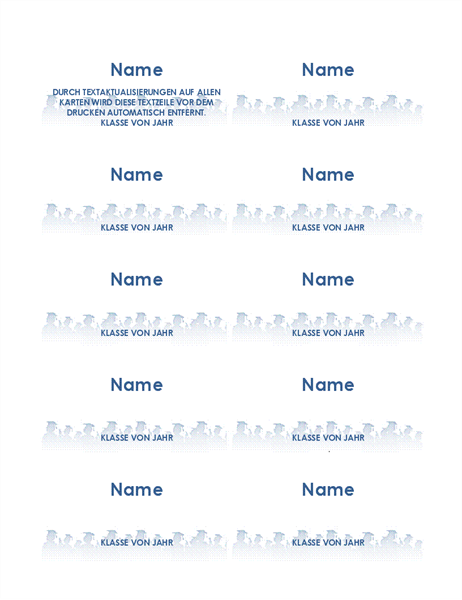 Namenskarten für Absolventen (10 pro Seite) Namenskarten für Absolventen (10 pro Seite)