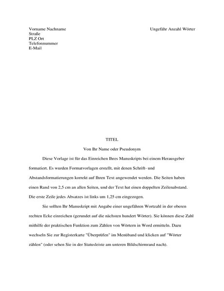 Format für Geschichtenmanuskript Format für Geschichtenmanuskript