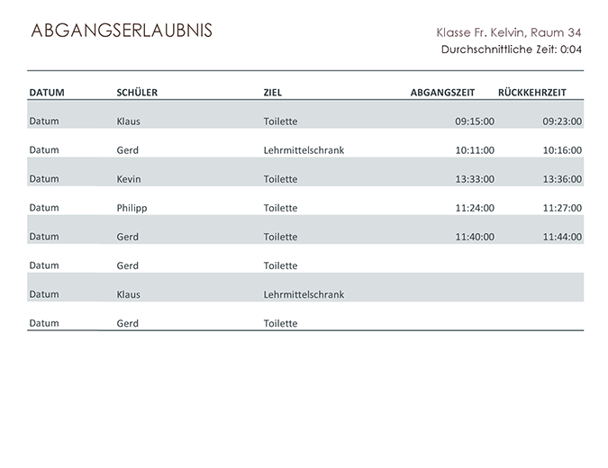 Abgangserlaubnisprotokoll für Schüler Abgangserlaubnisprotokoll für Schüler