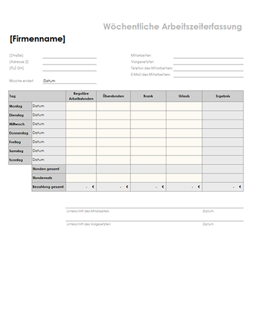 Arbeitszeittabelle für eine Wochen mit Abwesenheit aufgrund von Krankheit und Urlaub Arbeitszeittabelle für eine Wochen mit Abwesenheit aufgrund von Krankheit und Urlaub