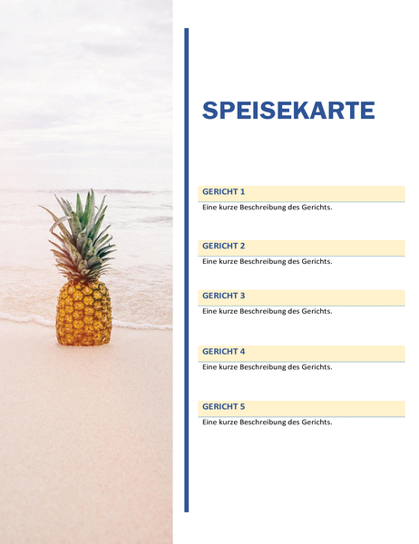 Speisekarte für Party (Sonne-und-Sand-Design) Speisekarte für Party (Sonne-und-Sand-Design)