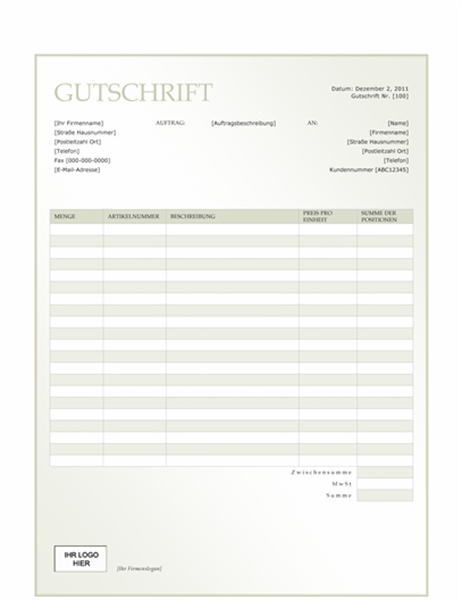 Gutschrift (Design "Grüner Farbverlauf") Gutschrift (Design "Grüner Farbverlauf")