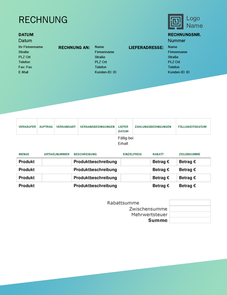 Verkaufsrechnung (Design mit grünem Farbverlauf) Verkaufsrechnung (Design mit grünem Farbverlauf)