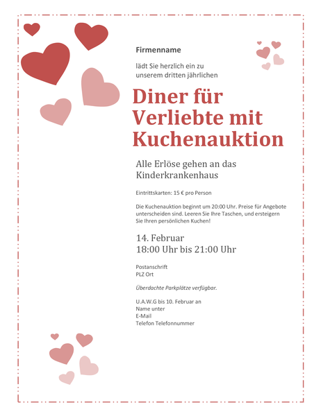 Einladung Zur Kuchenaktion Fur Verliebte Am Valentinstag
