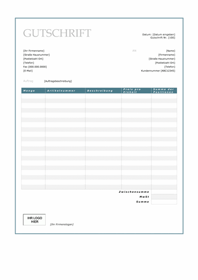 Gutschrift (Design "Blauer Rahmen") Gutschrift (Design "Blauer Rahmen")