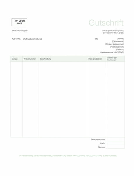 Gutschrift (Design "Grün") Gutschrift (Design "Grün")