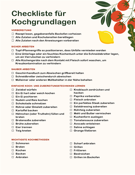 Kochen für Anfänger – Checkliste Kochen für Anfänger – Checkliste