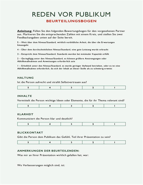 Sprechen vor Publikum – Partnerbewertung Sprechen vor Publikum – Partnerbewertung