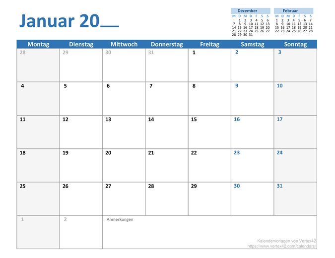 Monatskalender für ein beliebiges Jahr Monatskalender für ein beliebiges Jahr