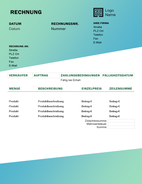 Servicerechnung (Design mit grünem Farbverlauf) Servicerechnung (Design mit grünem Farbverlauf)