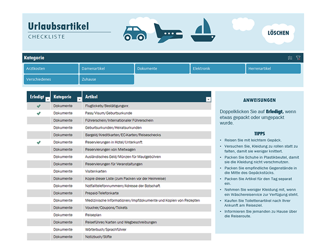 Urlaubscheckliste Urlaubscheckliste