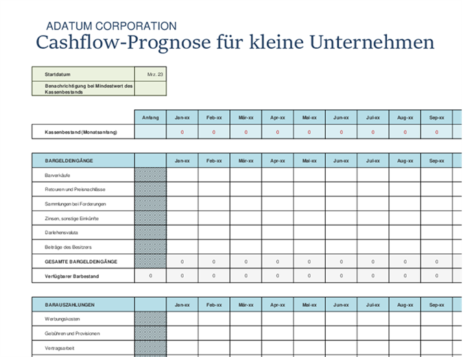 Cashflow-Prognose für kleine Unternehmen Cashflow-Prognose für kleine Unternehmen