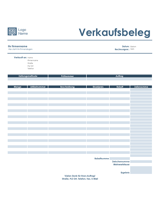 Verkaufsbeleg (Design „Einfaches Blau“) Verkaufsbeleg (Design „Einfaches Blau“)