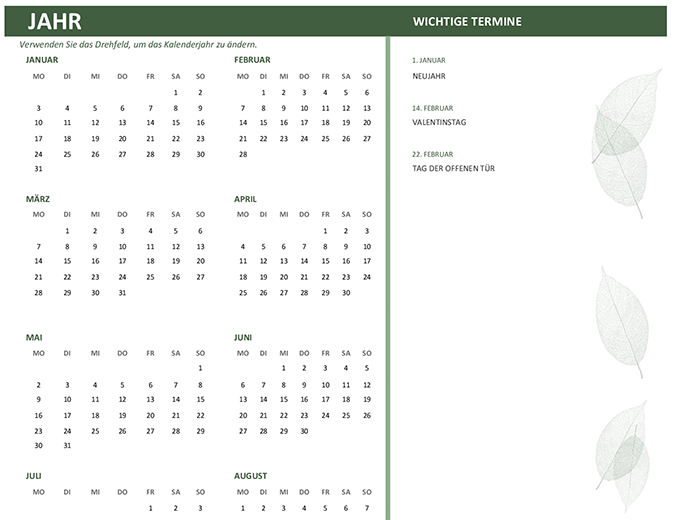 Kalender für Unternehmen (beliebiges Jahr, So-Sa) Kalender für Unternehmen (beliebiges Jahr, So-Sa)