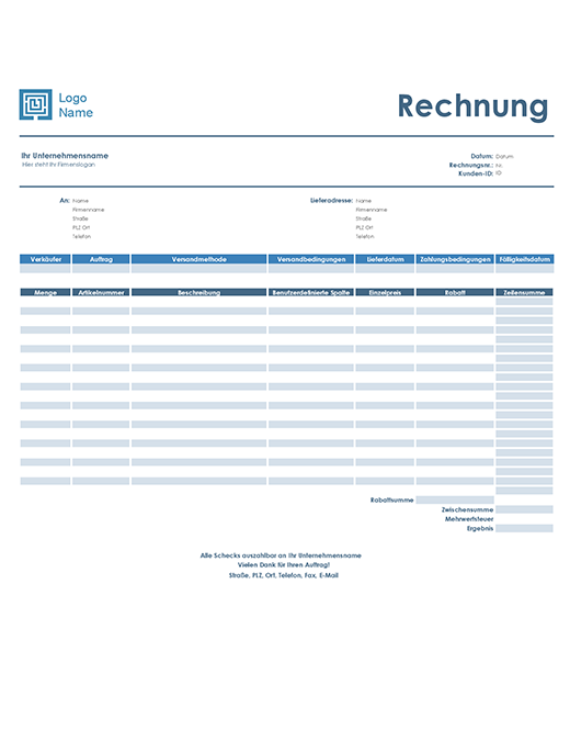 Verkaufsrechnung (Design „Einfaches Blau“) Verkaufsrechnung (Design „Einfaches Blau“)