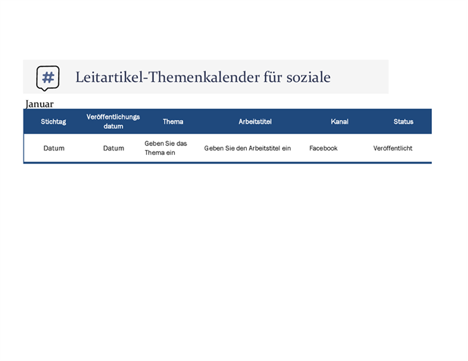 Leitartikel-Themenkalender für soziale Medien Leitartikel-Themenkalender für soziale Medien