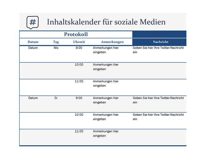Inhaltskalender für soziale Medien Inhaltskalender für soziale Medien