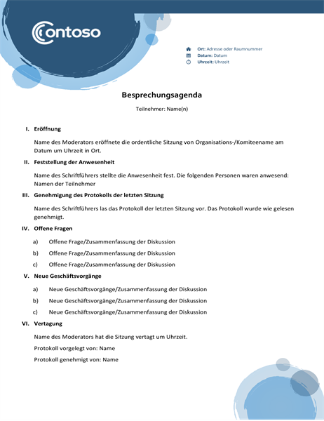 Tagesordnung „blaue Kreise“ Tagesordnung „blaue Kreise“