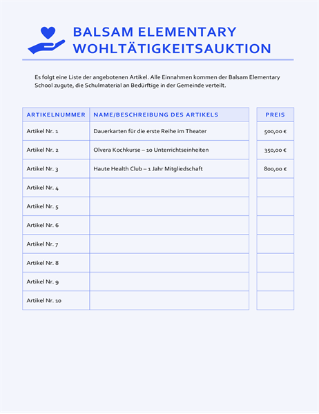 Preisliste Spendenaktion Preisliste Spendenaktion