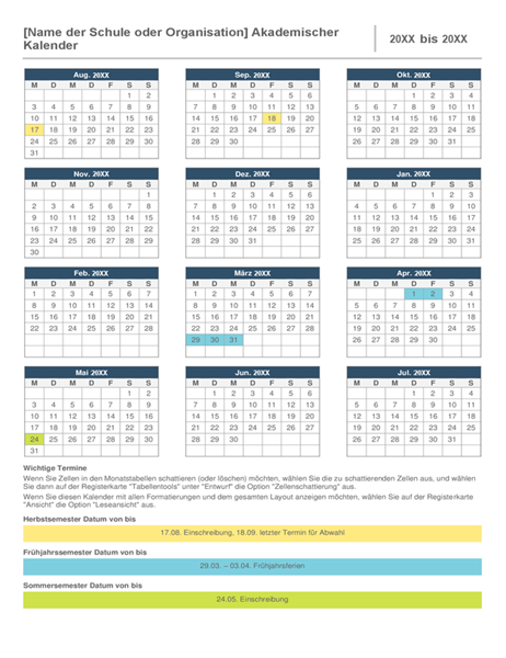 Akademischer Jahreskalender Akademischer Jahreskalender
