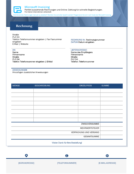 Standardrechnung mit Microsoft Invoicing Standardrechnung mit Microsoft Invoicing