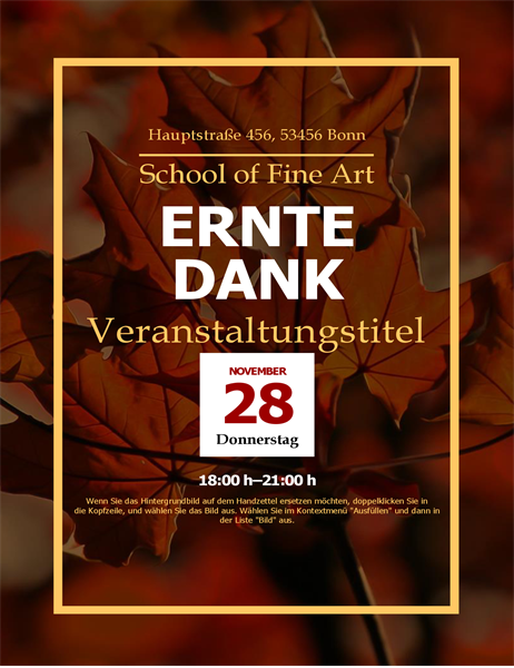 Erntedankfest-Handzettel mit Herbstlaub Erntedankfest-Handzettel mit Herbstlaub