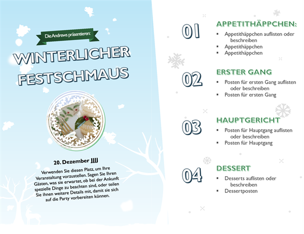 Speisekarte mit winterlichem Feiertagsmotiv Speisekarte mit winterlichem Feiertagsmotiv
