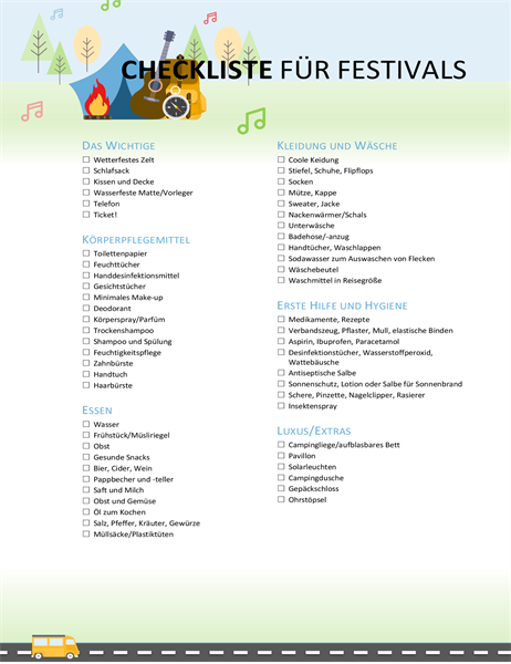 Checkliste für Festivals Checkliste für Festivals