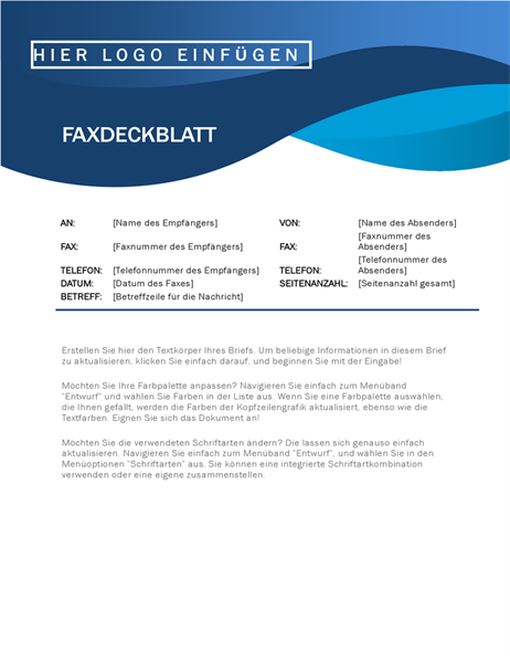 Faxdeckblatt "Blaue Kurve" Faxdeckblatt "Blaue Kurve"