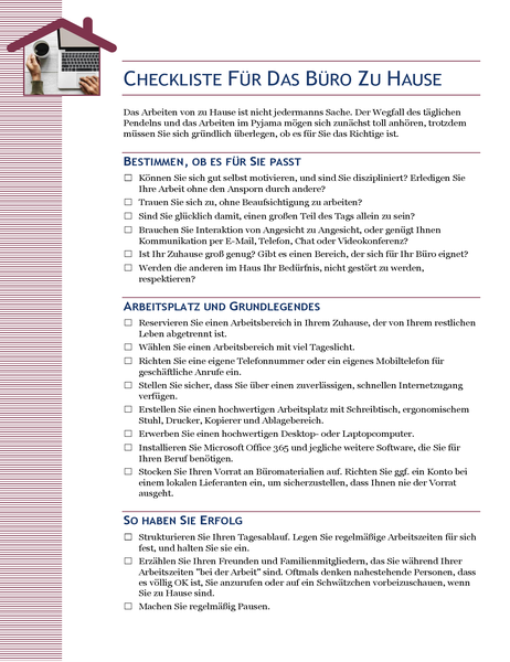 Checkliste für das Büro zu Hause Checkliste für das Büro zu Hause