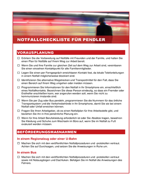 Notfallcheckliste für Pendler Notfallcheckliste für Pendler