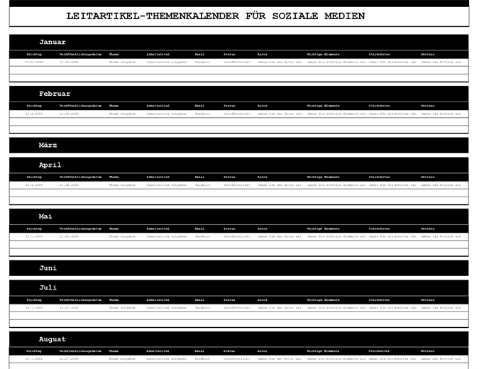 Redaktionskalender für soziale Medien Redaktionskalender für soziale Medien