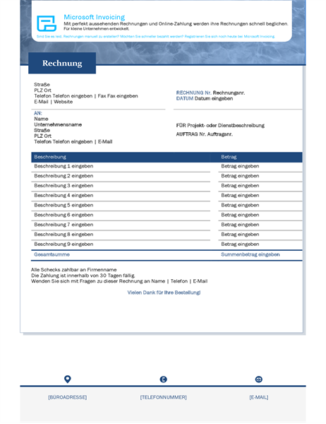 Rechnung für Dienstleistungen mit Microsoft Invoicing Rechnung für Dienstleistungen mit Microsoft Invoicing
