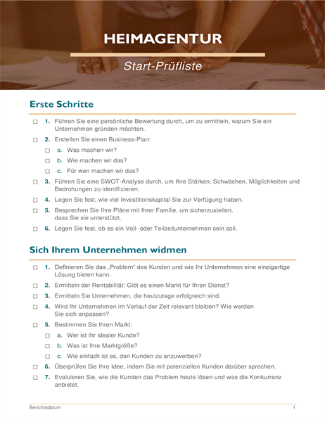 Checkliste für die Gründung eines Unternehmens zu Hause Checkliste für die Gründung eines Unternehmens zu Hause