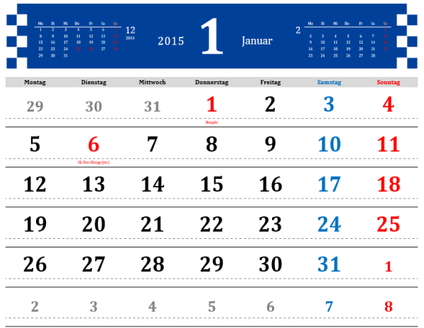 2015 - Schlichter Monatskalender mit Feiertagen (Mo-So) 2015 - Schlichter Monatskalender mit Feiertagen (Mo-So)