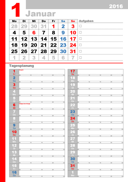 Monatskalender für 2016 mit Feiertagen zum Planen von Aufgaben (Mo-So) Monatskalender für 2016 mit Feiertagen zum Planen von Aufgaben (Mo-So)