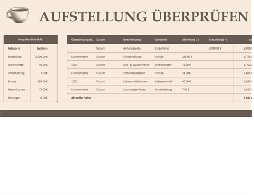 Überweisungsaufstellung Überweisungsaufstellung