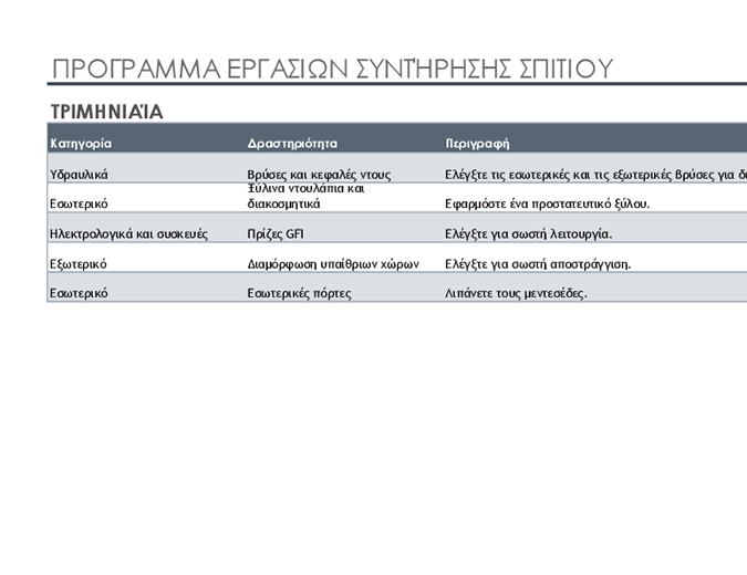 Πρόγραμμα εργασιών συντήρησης σπιτιού και λίστα εργασιών Πρόγραμμα εργασιών συντήρησης σπιτιού και λίστα εργασιών