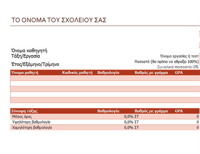 Βιβλίο βαθμολογίας δασκάλου (βάσει ποσοστών) Βιβλίο βαθμολογίας δασκάλου (βάσει ποσοστών)
