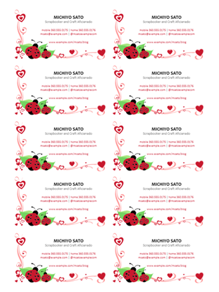 Business cards (ladybugs and hearts, centered, 10 per page) Business cards (ladybugs and hearts, centered, 10 per page)