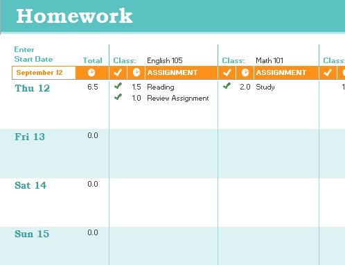 Weekly Homework Chart Pdf